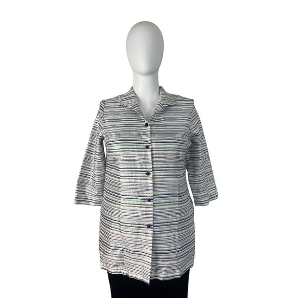 Connie Roberson Multi-Color Womens Striped Lightweight Button-Up Sweater Sz XL - Picture 1 of 9